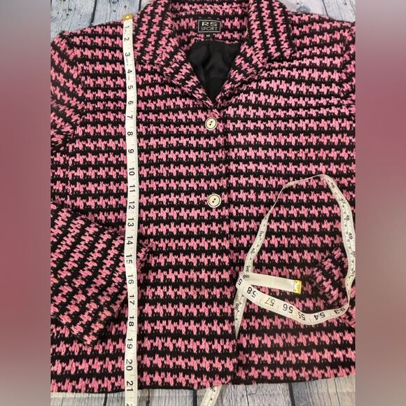 VINTAGE RK Sport Pink Black Cropped Academia Workwear 90s Houndstooth Blazer M - Picture 7 of 9